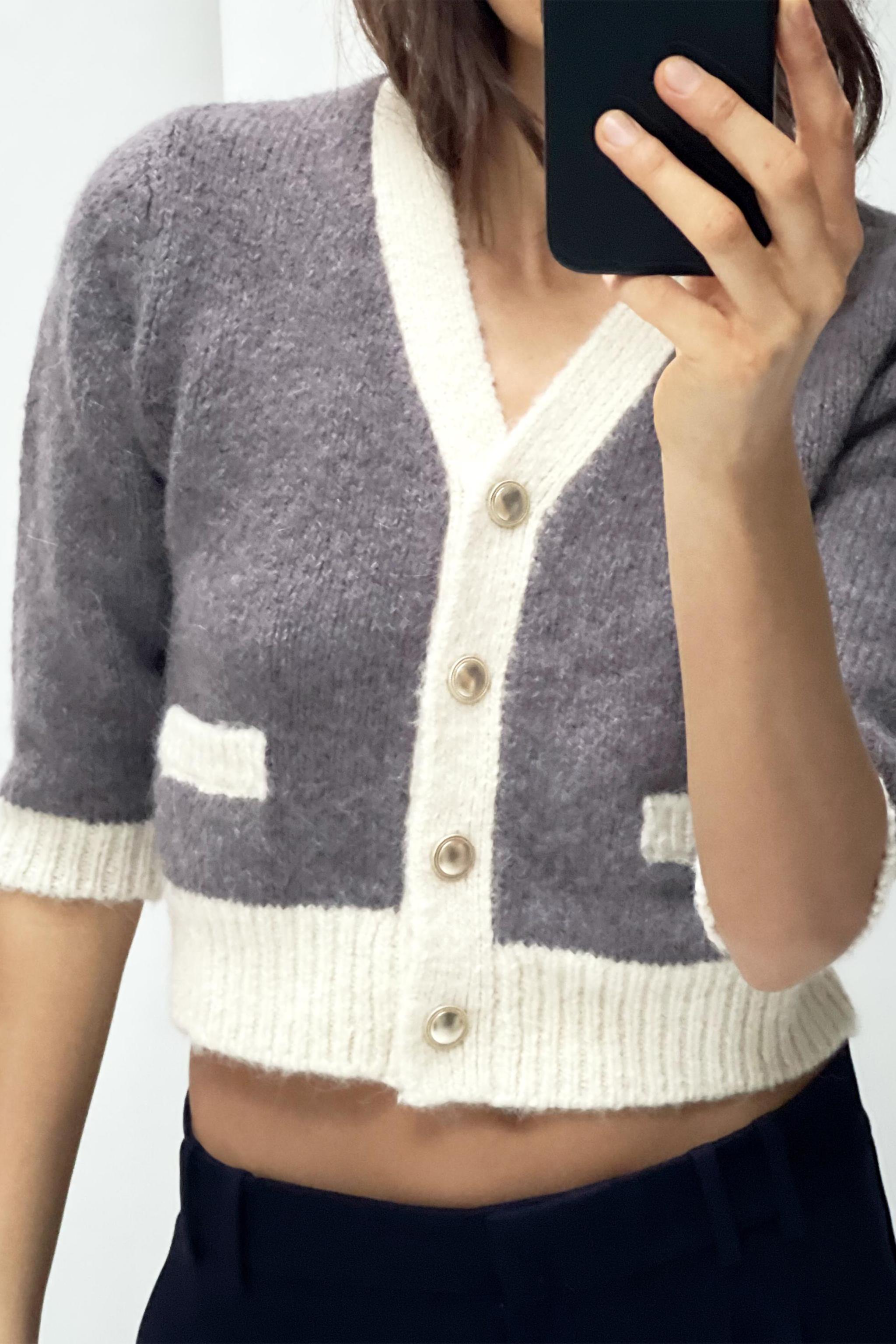 CONTRAST TRIM KNIT CARDIGAN