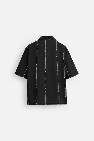 CHEMISE BRODERIE CONTRASTÉE - Blanc / Noir de Zara - Image 8