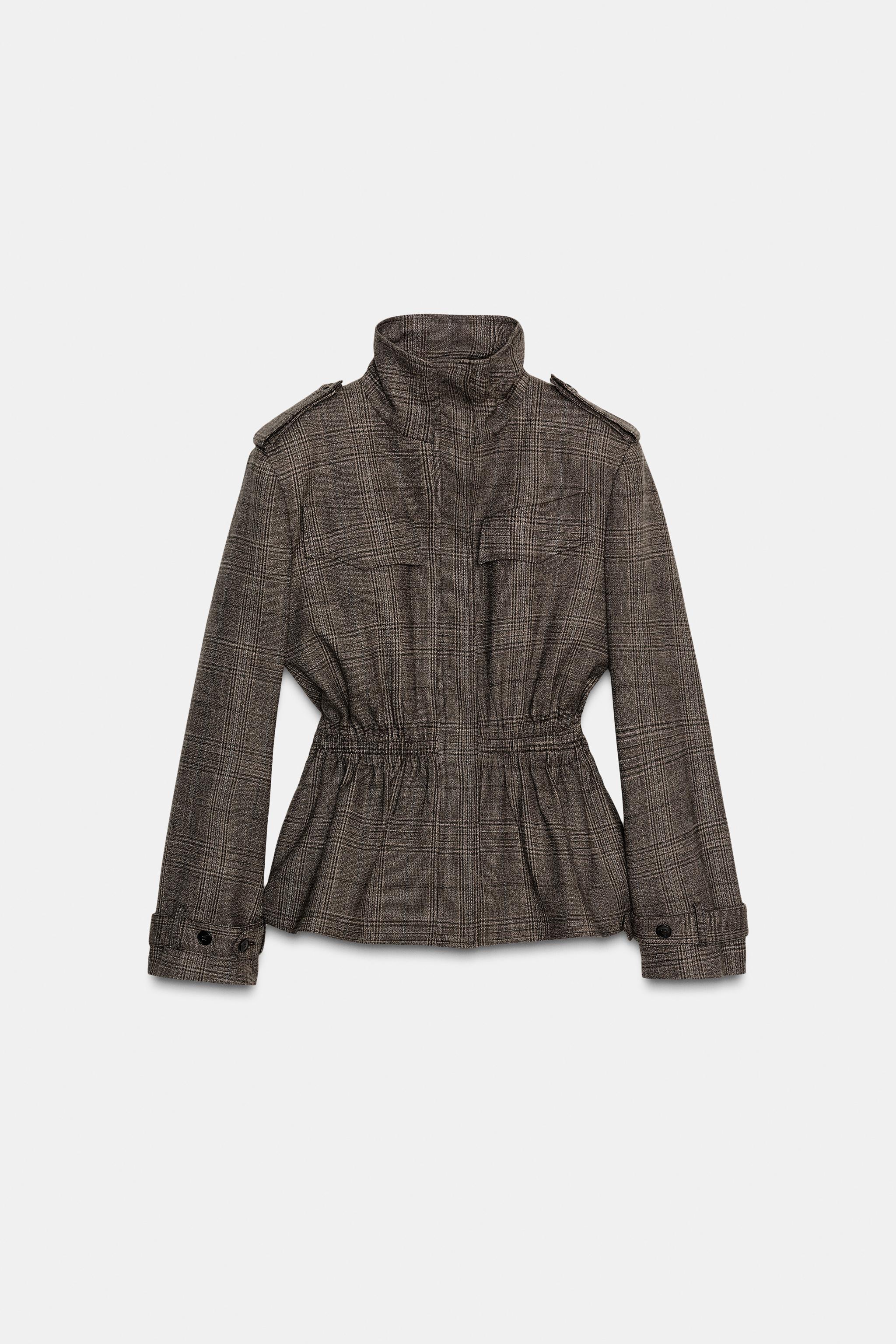 PLAID PEPLUM WOOL BLEND JACKET ZW COLLECTION