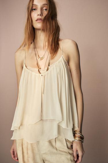 TOP SEMITRANSPARENTE PUNTILLA ZW COLLECTION - Marfil de Zara