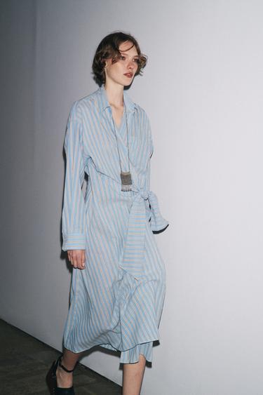 ZW COLLECTION STRIPED WRAP DRESS - Blue by Zara - Image 0