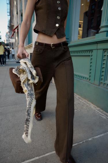 QUẦN JEANS Z1975 ỐNG RỘNG CẠP CAO KÈM THẮT LƯNG - Màu nâu từ Zara