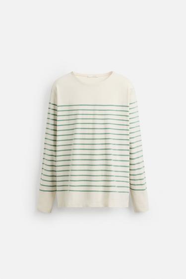 STRIPED JACQUARD T-SHIRT - Oyster-white by Zara