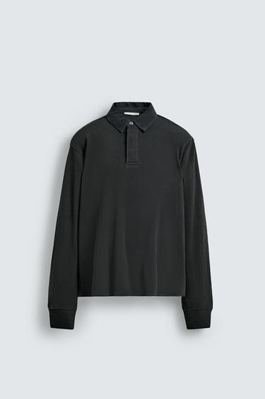 CONTRAST WAFFLE-KNIT POLO SHIRT - Anthracite grey by Zara