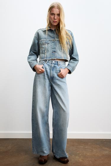 Zara TRF EXTRA WIDE LEG HIGH-WAIST JEANS - Pastel blue