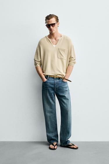 Zara POLO MAJICA OD TEKSTURISANE TKANINE – Ekru – Slika 0