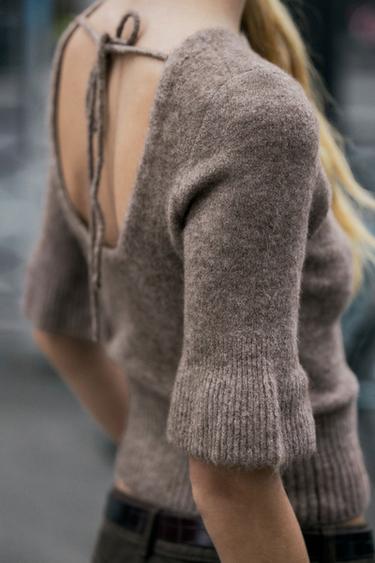 Zara OPEN BACK KNIT TOP - Brown / Taupe