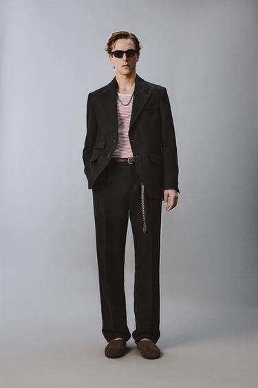 Zara 亞麻斜紋西裝外套 AARON LEVINE X ZARA - 黑色