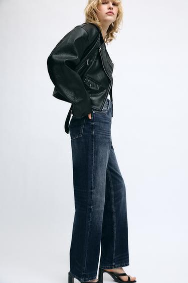 LEATHER EFFECT BIKER JACKET WITH EPAULETTES - Black by Zara
