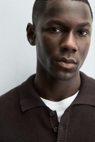 PURL KNIT POLO SHIRT - Chocolate by Zara - Image 5