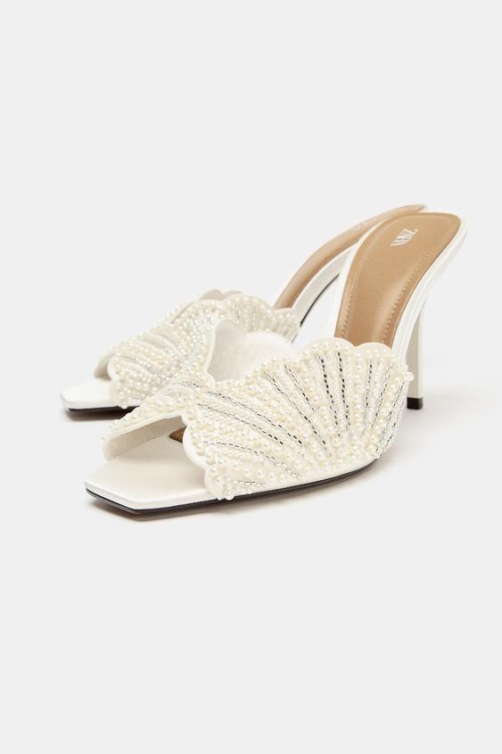 SANDALES À TALONS À BRIDE ARRIÈRE ET PERLES - Blanc de Zara - Image 1