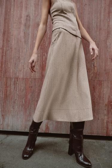 Zara CAPE MIDI SKIRT - taupe brown