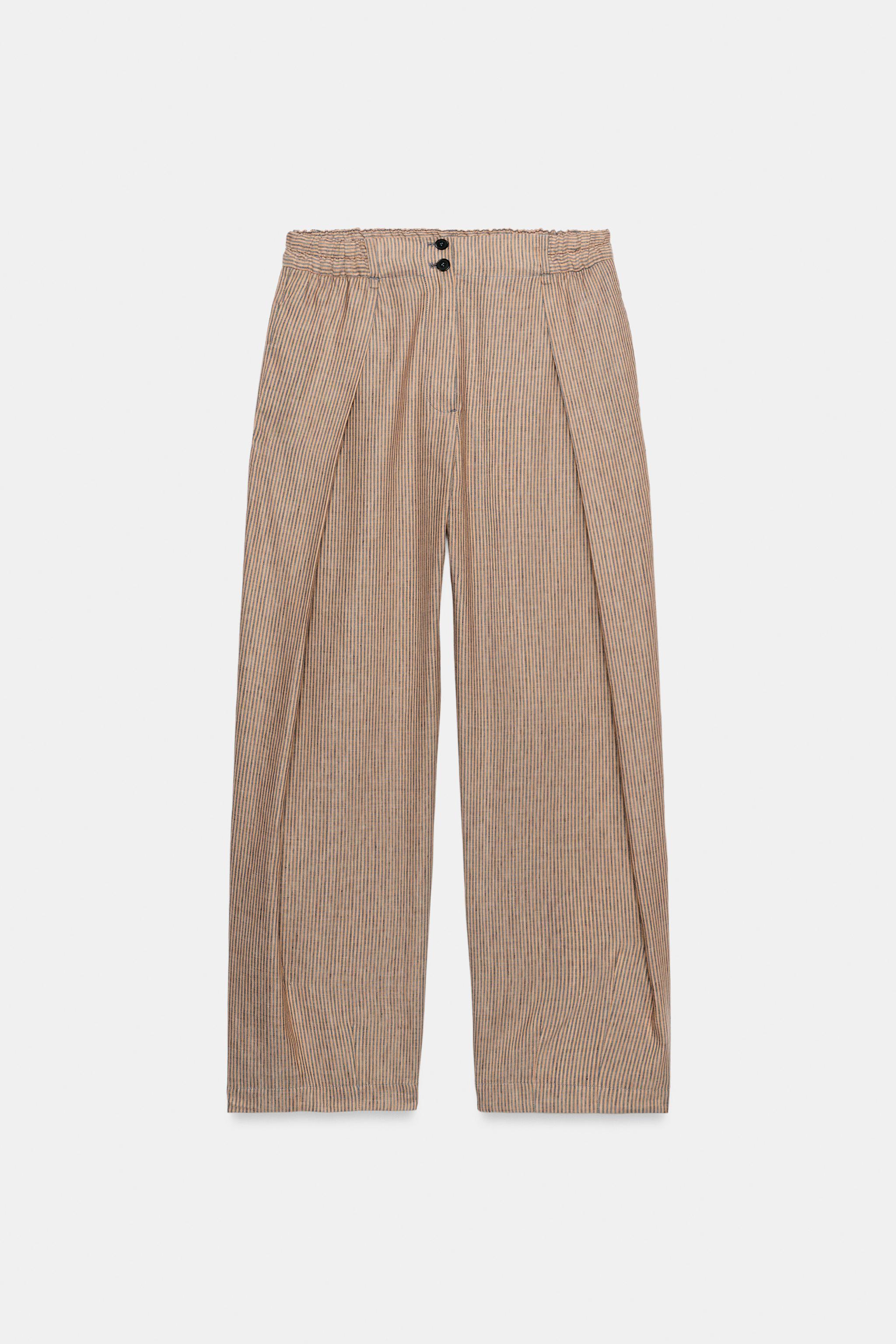 Женские брюки Zara LINEN BLEND DARTED PANTS ZW COLLECTION — фото 8