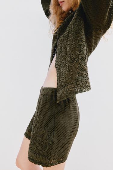 SHORT EN MATIÈRES VARIÉES ET CROCHET - Kaki de Zara - Image 2