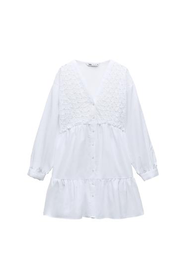 SHORT POPLIN DRESS WITH CUTWORK EMBROIDERY