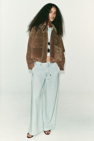 Z1975 WIDE-LEG LACE-UP JEANS - Light blue by Zara