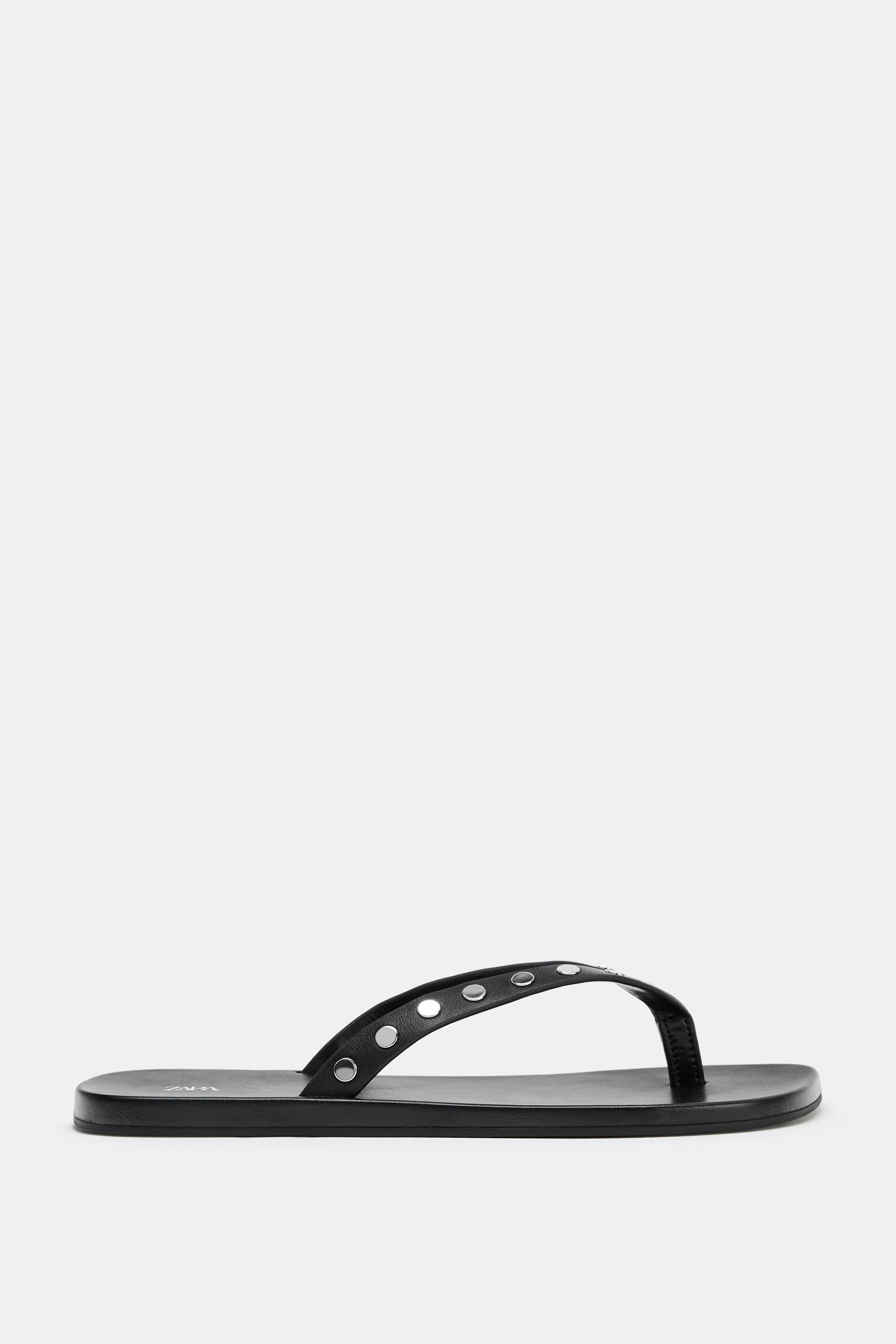 Женские сандалии Zara STUDDED LEATHER SLIDE SANDALS