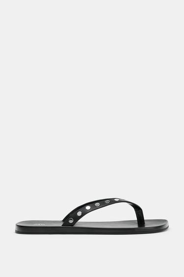 LEATHER STUDDED SANDALS - Black by Zara
