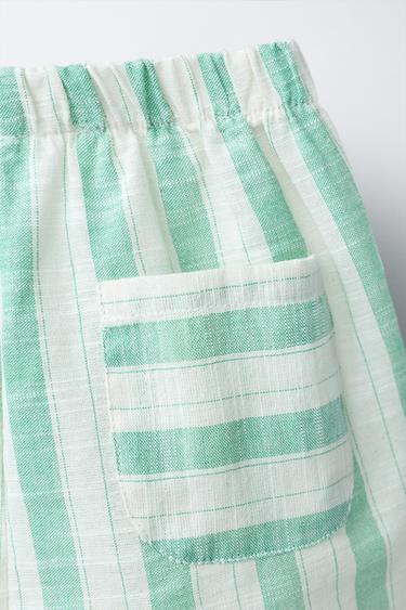 SHORT À RAYURES - Vert de Zara - Image 3