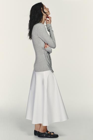 ROBE MIDI BIMATIÈRE À NŒUD - Blanc / Gris de Zara - Image 3