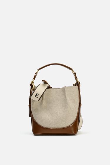 Zara TOPSTITCHED BUCKET BAG - Dark tan