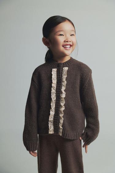 LACE KNIT CARDIGAN - Brown / Taupe by Zara - Image 4