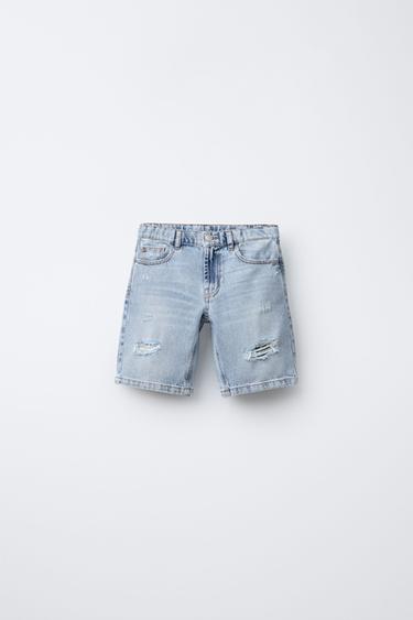 BERMUDA DENIM STRAIGHT ROTOS - Azul de Zara - Imagen 0