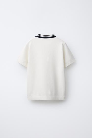 POLO BASIQUE CÔTELÉ - Écru / Bleu marine de Zara - Image 1