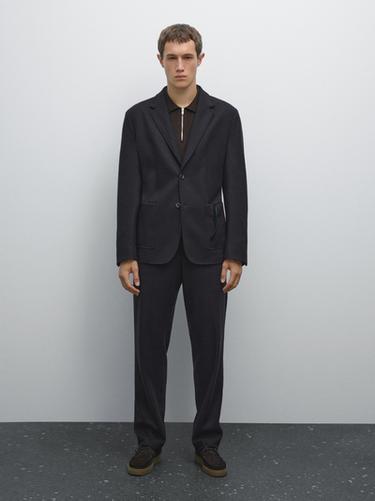 Pantalón traje mezcla lana - Marino de Zara - Imagen 0