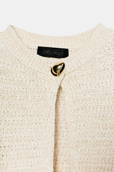 METALLIC THREAD CARDIGAN - Ecru by Zara - Image 8