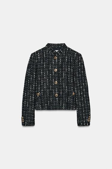 TEXTURED METALLIC THREAD BLAZER - Black / Ecru by Zara