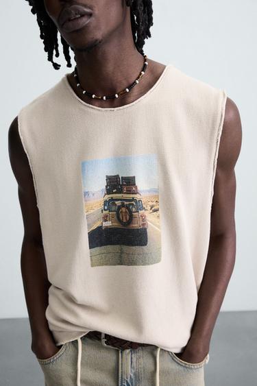PRINTED KNIT TANK TOP - Light sand by Zara