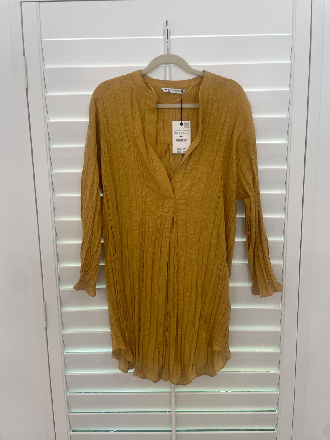 PLEATED LINEN BLEND TUNIC DRESS ZW COLLECTION