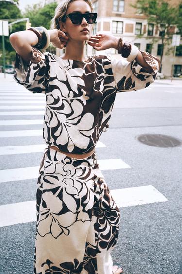 FLORAL PRINTED TOP - Ecru / Brown by Zara - Image 2