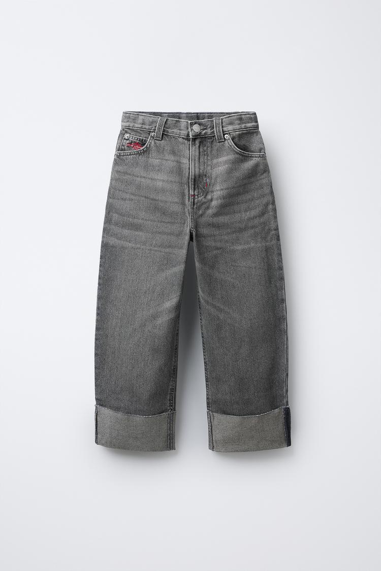 EMBROIDERED WIDE LEG JEANS
