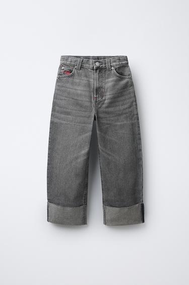 Zara EMBROIDERED WIDE LEG JEANS - Mid-gray - Image 0