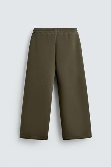 WIDE-LEG NEOPRENE-EFFECT TROUSERS WITH STUDS - Olive green by Zara - Image 7