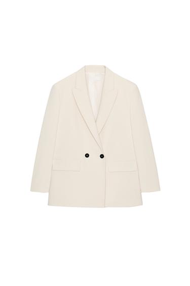 بليزر متصالب قياس كبير - أبيض مكسور الخاص بـ Zara