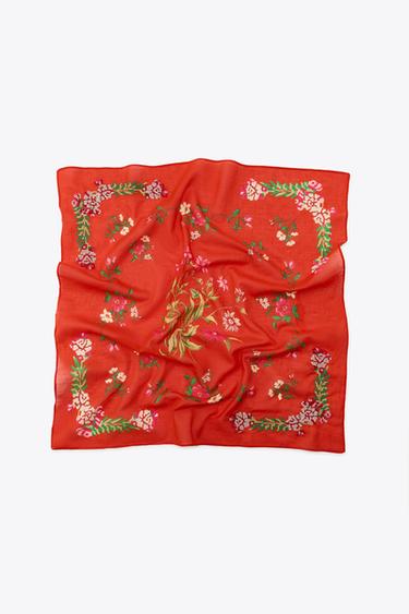 EMBROIDERED COTTON SCARF - Red by Zara