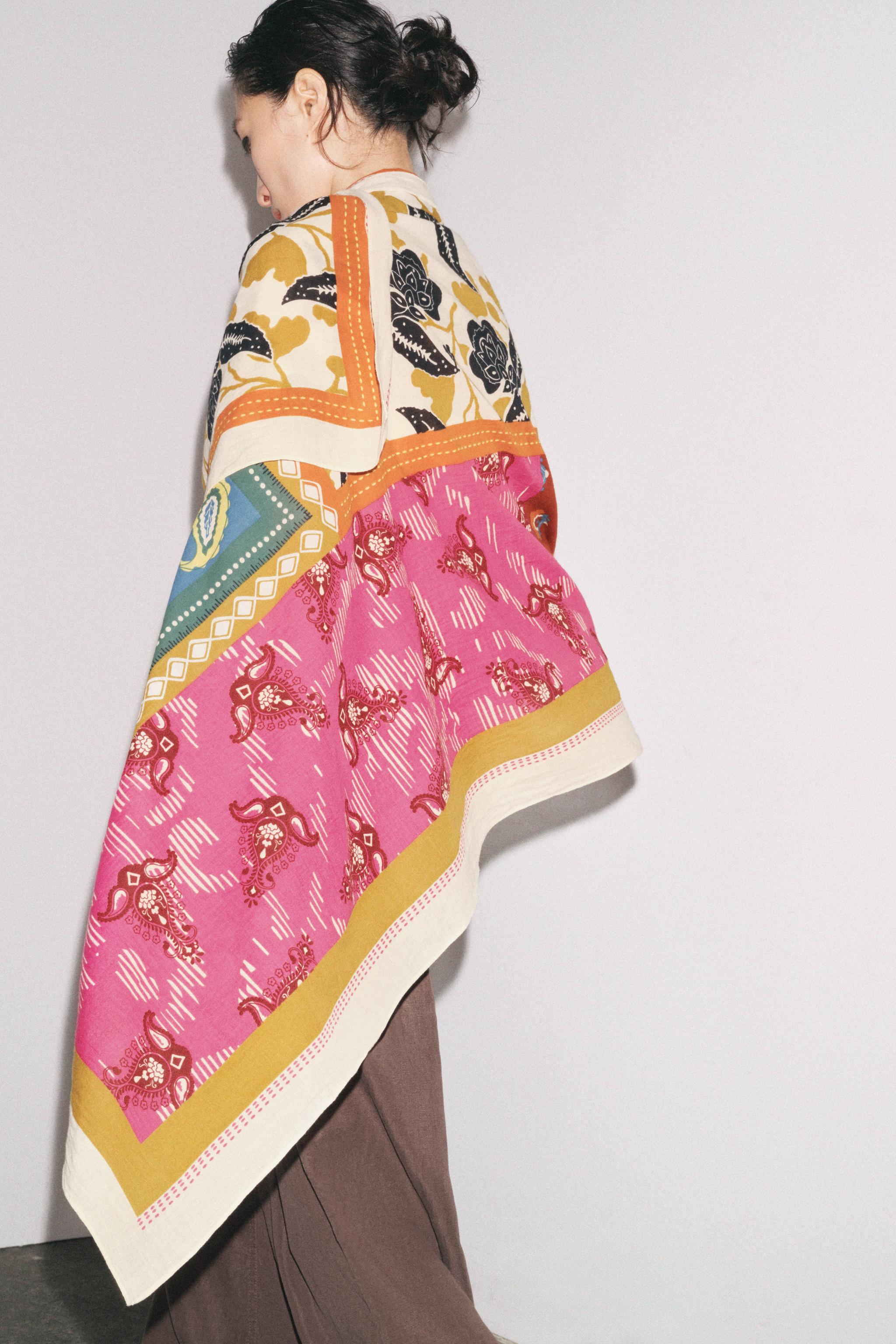 【ZARA】プリント柄コットンストール ピンク | 0653/060/620 PRINTED COTTON SCARF - Pink | ZARA United States