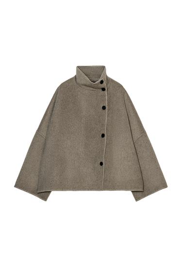 ZW COLLECTION WOOL BLEND TOPSTITCHED JACKET - Brown / Taupe by Zara