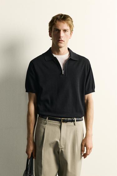 QUARTER-ZIP KNIT POLO SHIRT - Black by Zara
