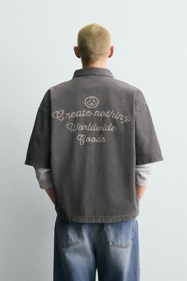 Zara TEXTURED SHIRT WITH POCKETS - Gray