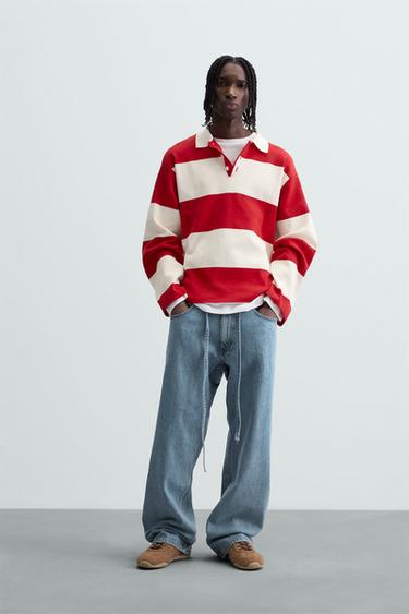 Zara STRIPED KNIT POLO - Red - Image 0