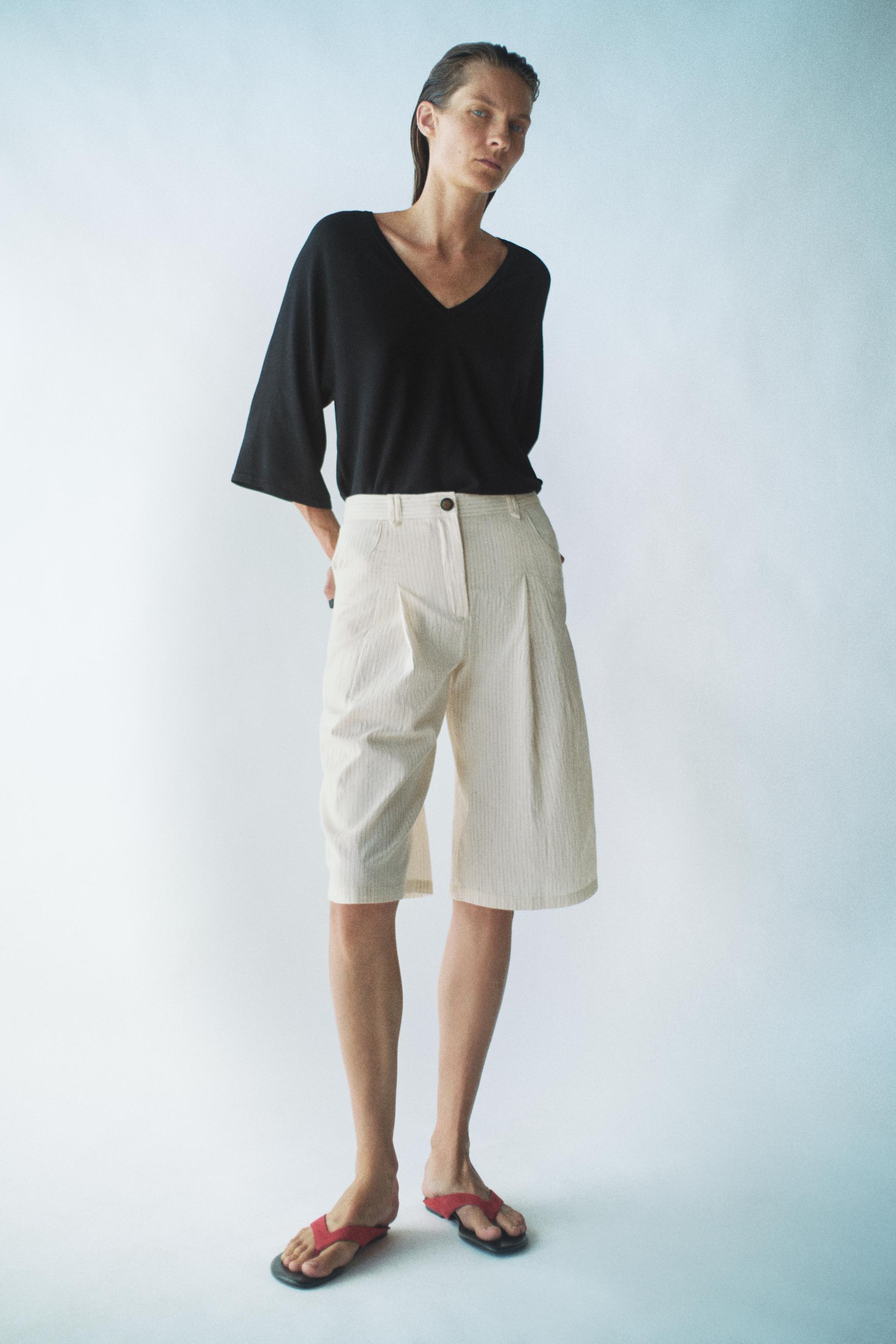 ZW COLLECTION STRIPED BERMUDA SHORTS WITH DARTS — striped