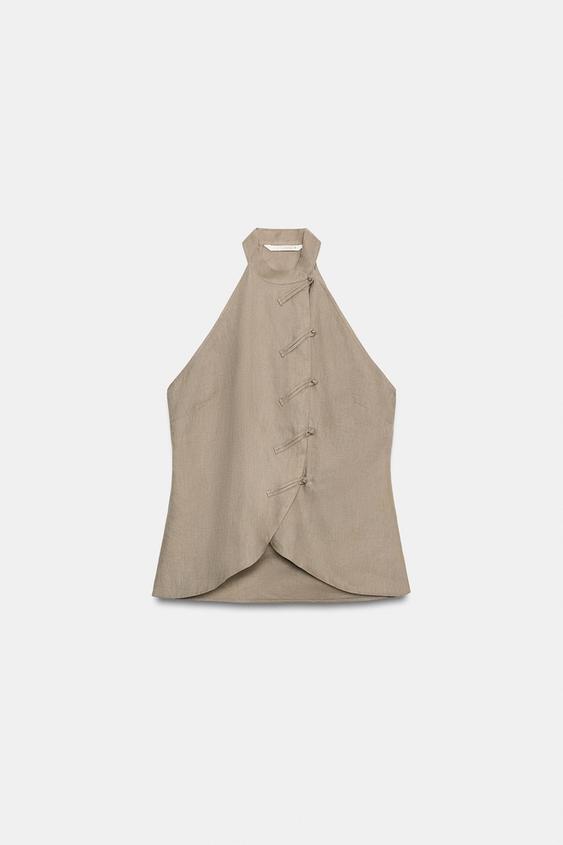 TOP HALTER LINO ZW COLLECTION - Marrón / Topo de Zara - Imagen 0