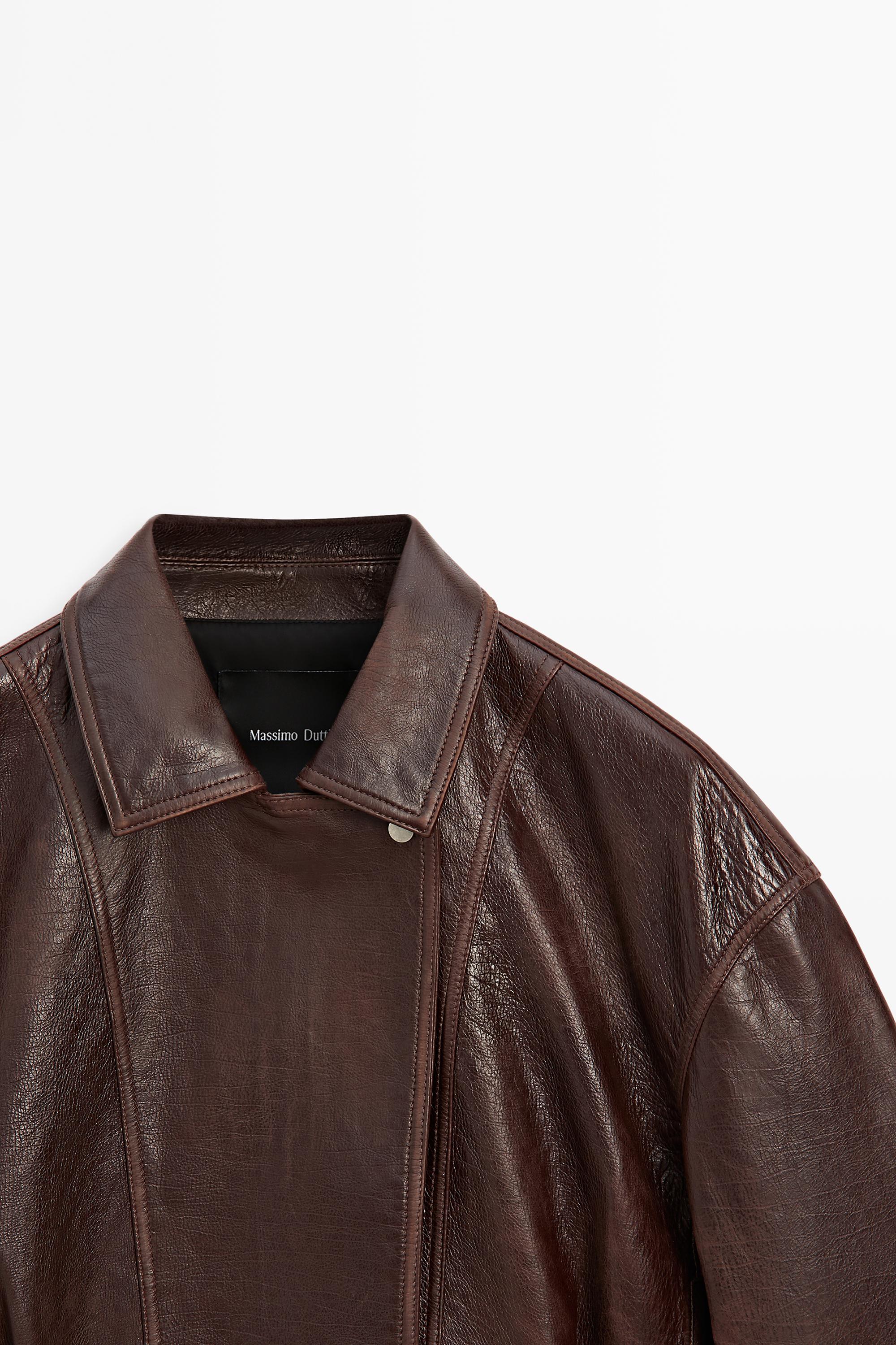 Pleated-detail Nappa leather jacket