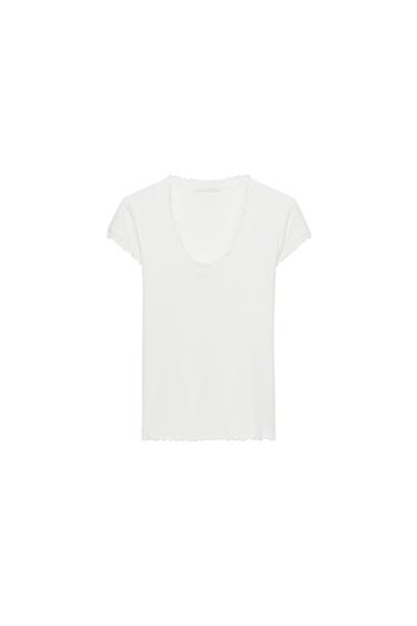 Zara 亞麻混紡短袖 T 恤 - 裸色