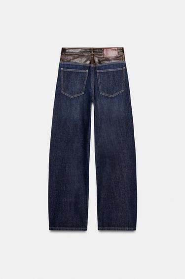 JEANS TRF DROIT LARGE TAILLE HAUTE CUIR - Indigo foncé de Zara - Image 7