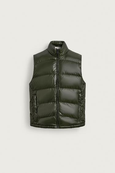 80% DOWN - 20% FEATHER WATER-REPELLENT QUILTED GILET ORIGINS - Dark bottle green by Zara